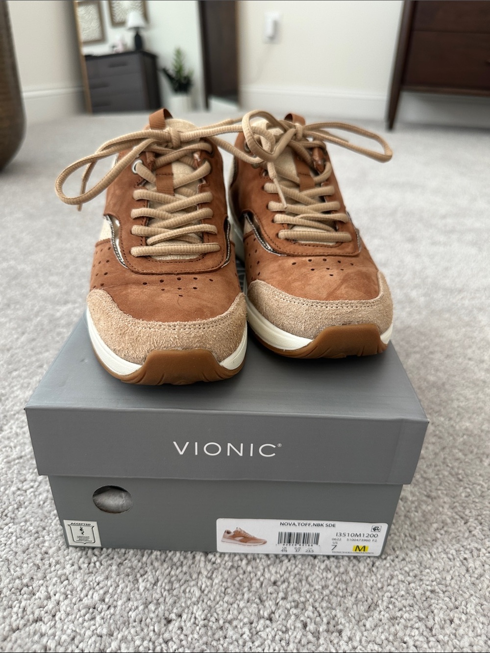 Vionic Tan and Beige Suede Lace-Up Sneakers